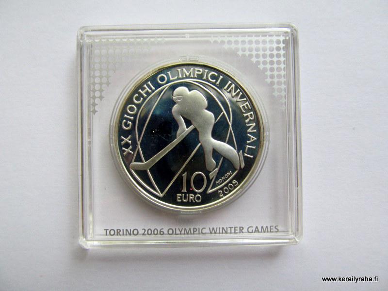 Italia 10 €€ 2005 Hopea PROOF Torino 2006 Olympics Jääkiekko - Askon  Keräilyraha